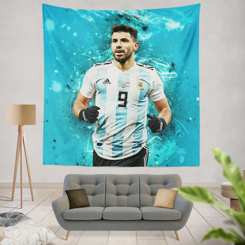 Sergio Aguero Argentina World Football Player Tapestry