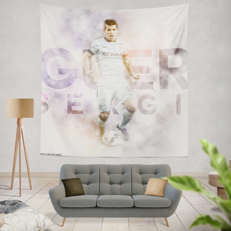 Sergio Aguero Elite Manchester City Sports Player Tapestry