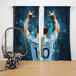 Sergio Aguero Focused Football Player Window Curtain