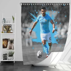 Sergio Aguero Goal Driven Soccer Player Shower Curtain