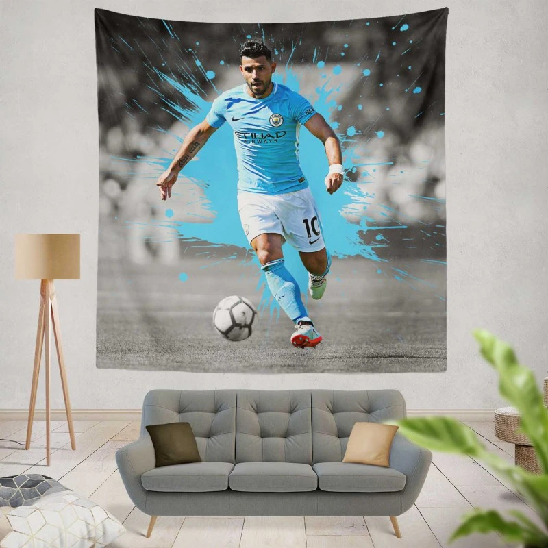 Sergio Aguero Goal Driven Soccer Player Tapestry