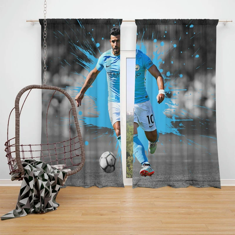 Sergio Aguero Goal Driven Soccer Player Window Curtain