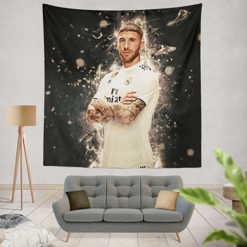 Sergio Ramos Powerful Soccer Player Tapestry