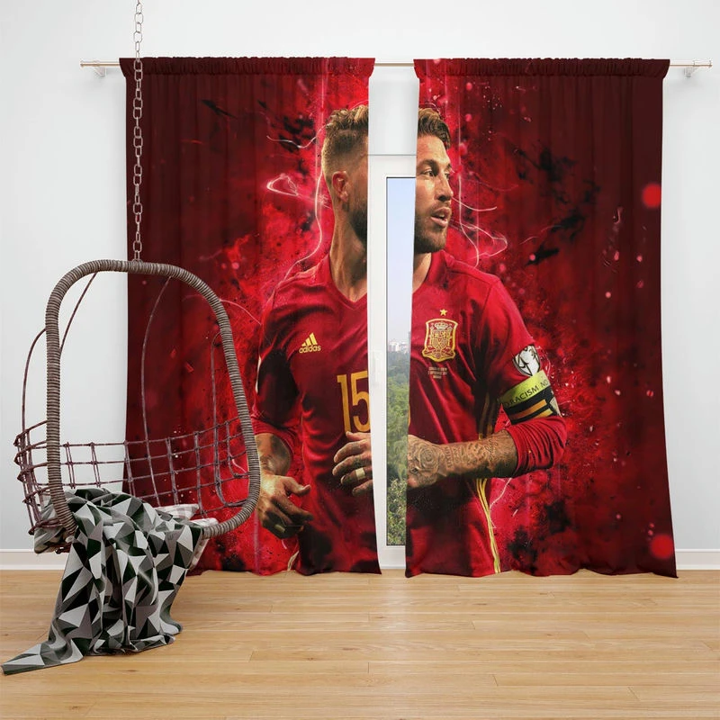 Sergio Ramos Professional Spanish Footballer Window Curtain