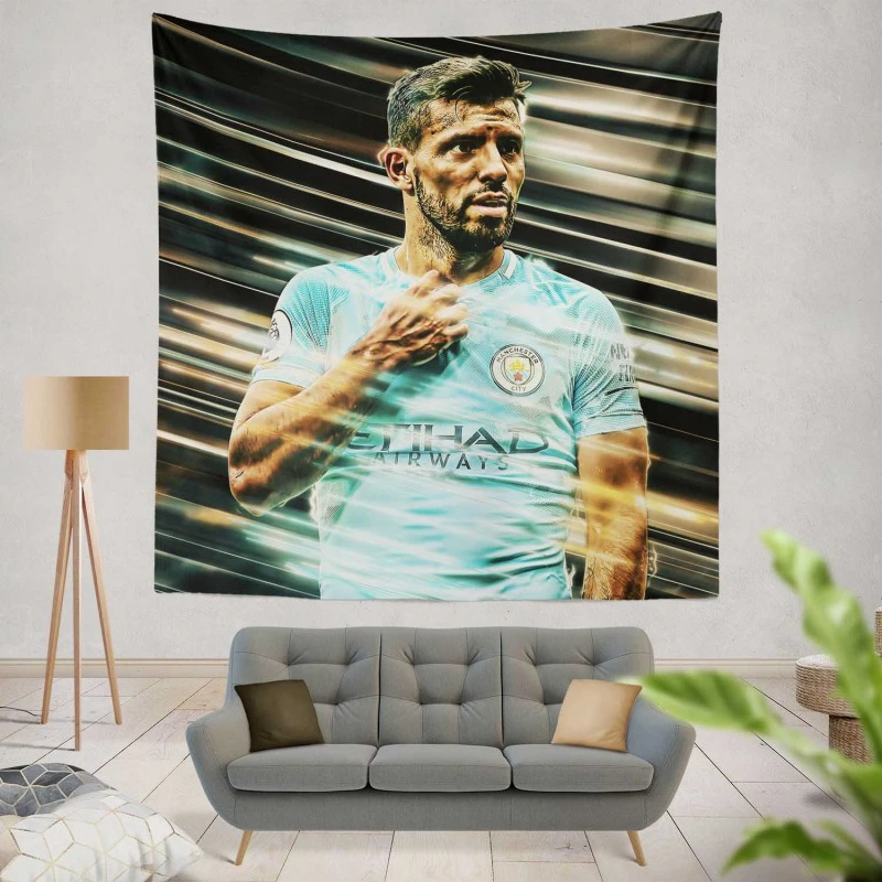 Strong Football Player Sergio Aguero Tapestry