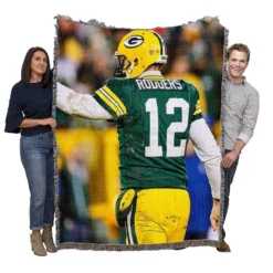 Aaron Rodgers Energetic NFL Player Woven Blanket