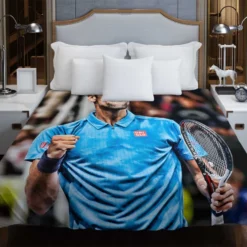 Active Serbian Tennis Player Novak Djokovic Duvet Cover