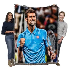 Active Serbian Tennis Player Novak Djokovic Woven Blanket