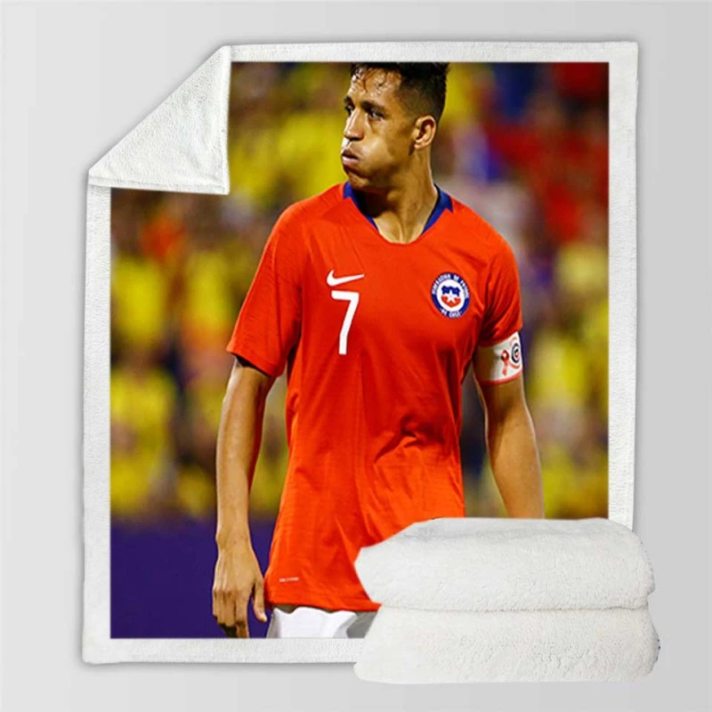 Alexis Sanchez Focused Chile Football Team Captain Sherpa Fleece Blanket