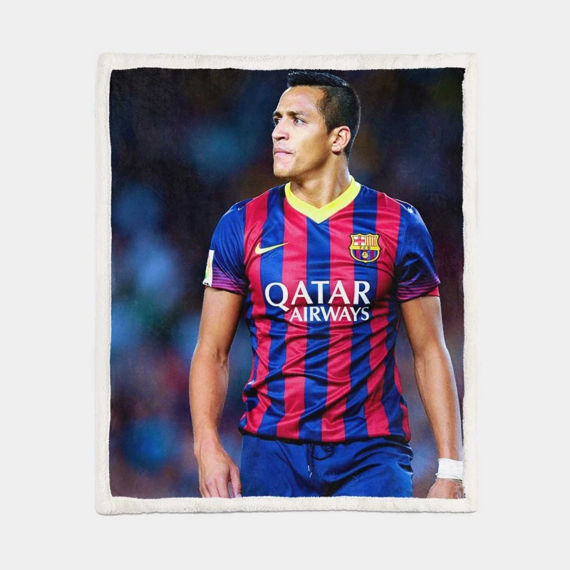 Alexis Sanchez in Barcelona Football Jersey Sherpa Fleece Blanket 1