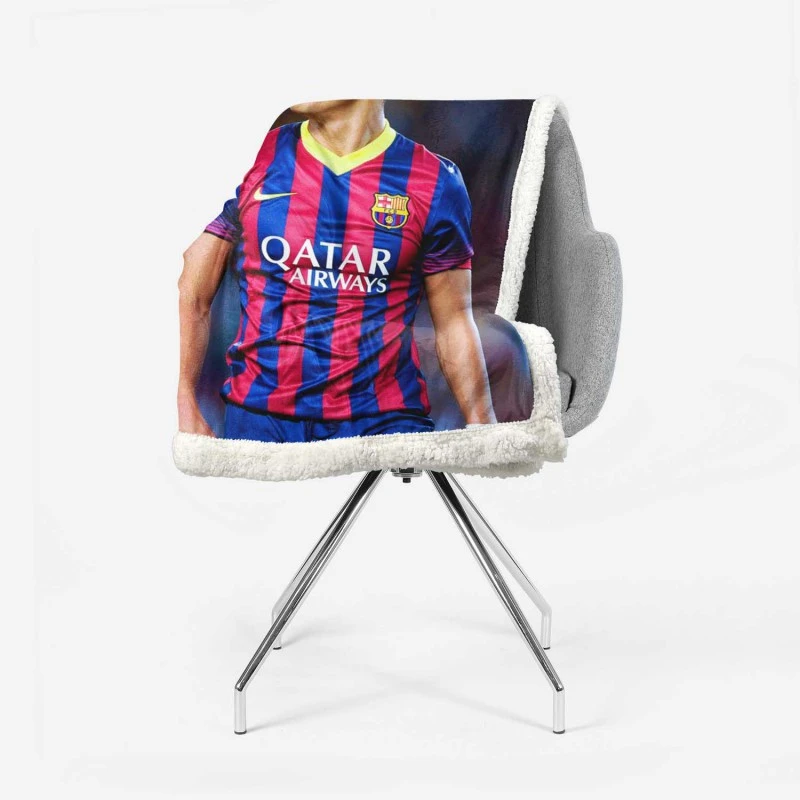 Alexis Sanchez in Barcelona Football Jersey Sherpa Fleece Blanket 2
