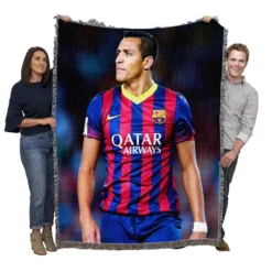 Alexis Sanchez in Barcelona Football Jersey Woven Blanket