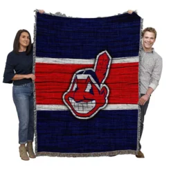 American Professional Baseball Team Cleveland Indians Woven Blanket
