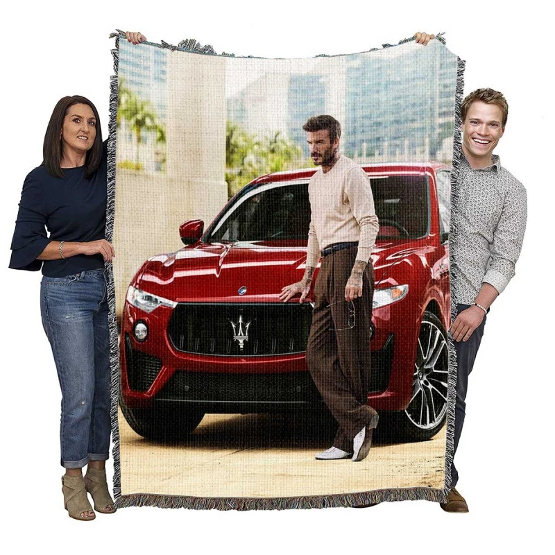 Awesome David Beckham with Red Car Woven Blanket