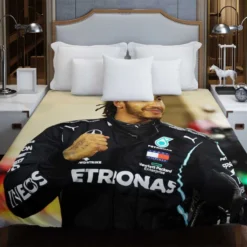 Competing in Formula One for Mercedes Lewis Hamilton Duvet Cover