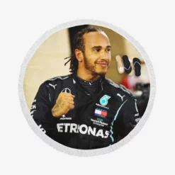 Competing in Formula One for Mercedes Lewis Hamilton Round Beach Towel