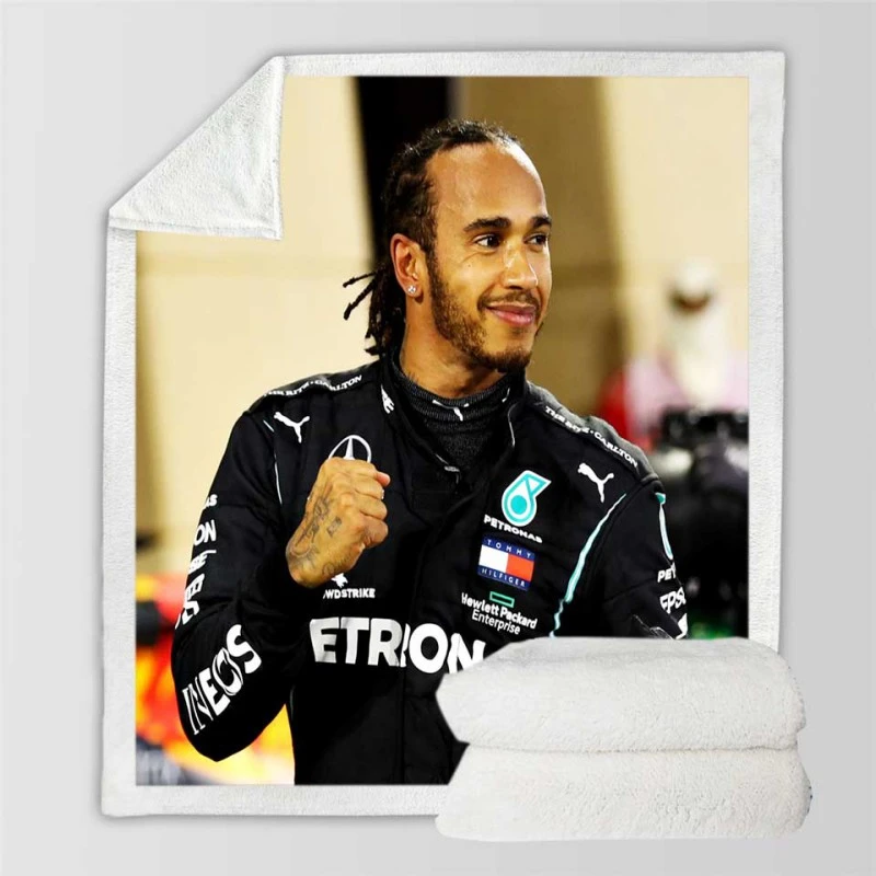 Competing in Formula One for Mercedes Lewis Hamilton Sherpa Fleece Blanket