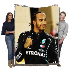 Competing in Formula One for Mercedes Lewis Hamilton Woven Blanket