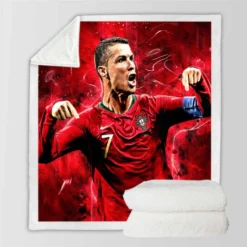 Cristiano Ronaldo Football Player in Red Sherpa Fleece Blanket
