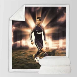 Cristiano Ronaldo in Black Jersey Football Player Sherpa Fleece Blanket