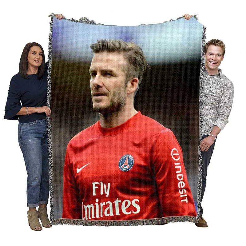 David Beckham Active Player in Red Jersey Woven Blanket