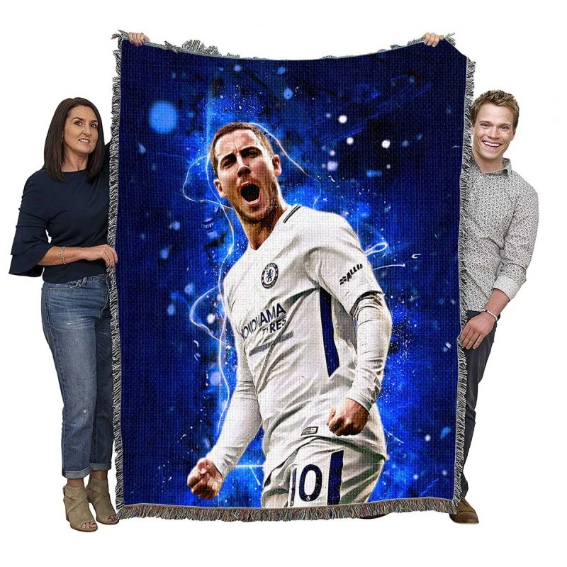 Eden Hazard in Chelsea White Jersey Woven Blanket