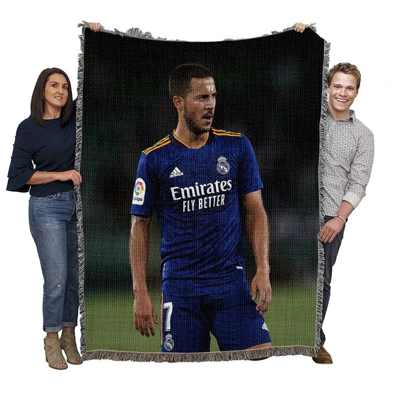 Eden Hazard in Real Madrid Blue Jersey Woven Blanket