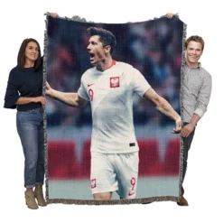 Encouraging Football Player Robert Lewandowski Woven Blanket