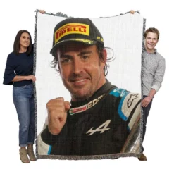 Fernando Alonso Spanish Formula 1 Player Woven Blanket