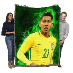 Focused Football Player Roberto Firmino Woven Blanket