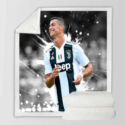 Focused Juve Football Player Cristiano Ronaldo Sherpa Fleece Blanket