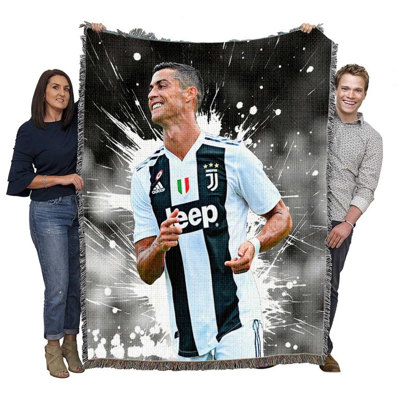 Focused Juve Football Player Cristiano Ronaldo Woven Blanket