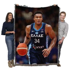 Giannis Antetokounmpo Powerful NBA Basketball Player Woven Blanket