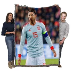 Motivating Soccer Player Sergio Ramos Woven Blanket