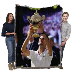 Powerful Serbian Tennis Player Novak Djokovic Woven Blanket