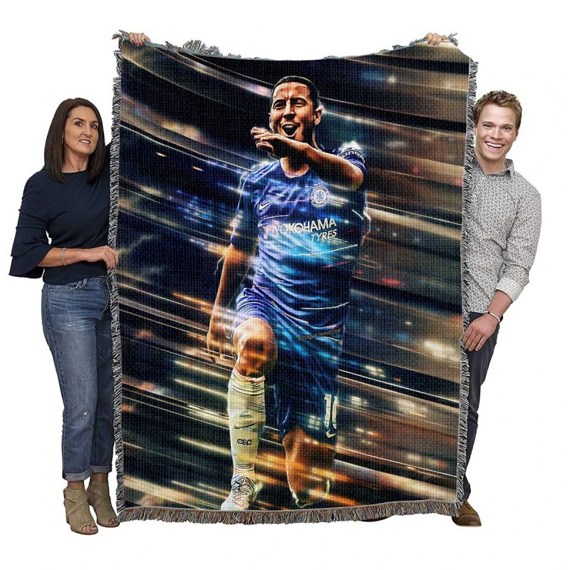 Powerfull Chelsea Soccer Player Eden Hazard Woven Blanket