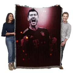 Robert Lewandowski Graceful Football Player Woven Blanket