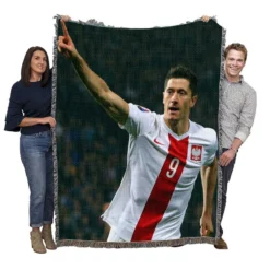 Robert Lewandowski Polish World Cup Player Woven Blanket