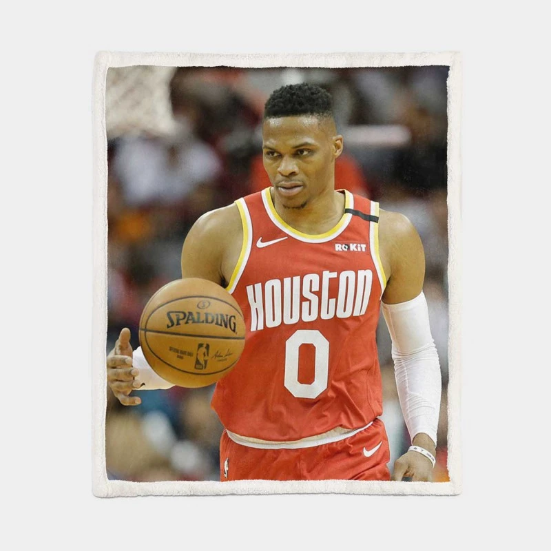 Russell Westbrook NBA Houston Rockets Basketball Sherpa Fleece Blanket 1