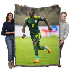 Sadio Mane encouraging Football Woven Blanket