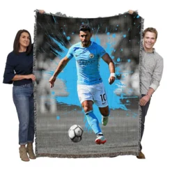 Sergio Aguero Goal Driven Soccer Player Woven Blanket