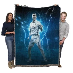 Spirited Soccer Player Toni Kroos Woven Blanket