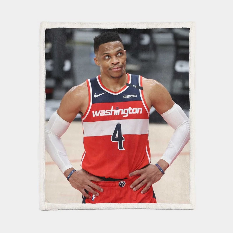 Washington Wizards Russell Westbrook NBA Sherpa Fleece Blanket 1